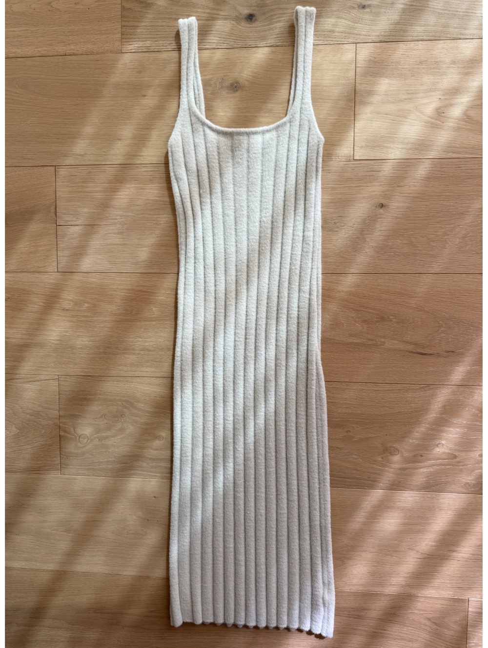 Aritzia Wilfred Free Hush Knit Ribbed Tank Midi Dress Cream Size Small